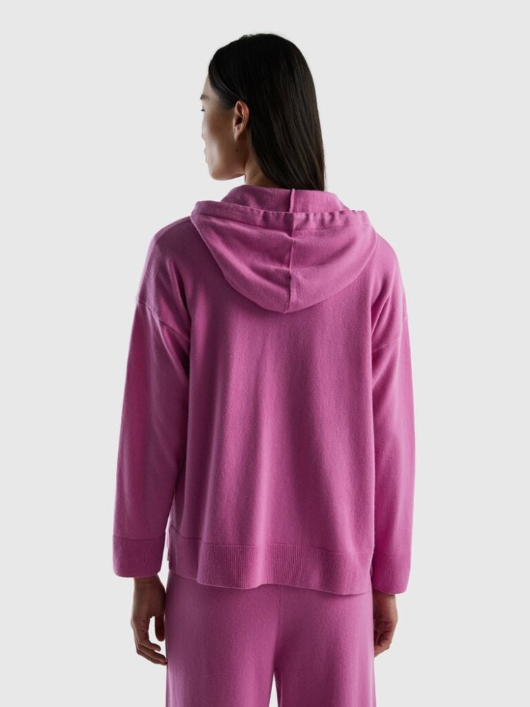 Benetton Cashmere Blend Hood Crew Neck Sweaters Dames Roze | BE119881