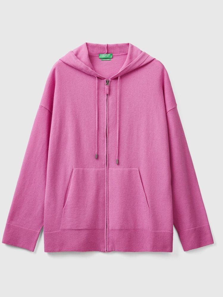 Benetton Cashmere Blend Hood Crew Neck Sweaters Dames Roze | BE119881