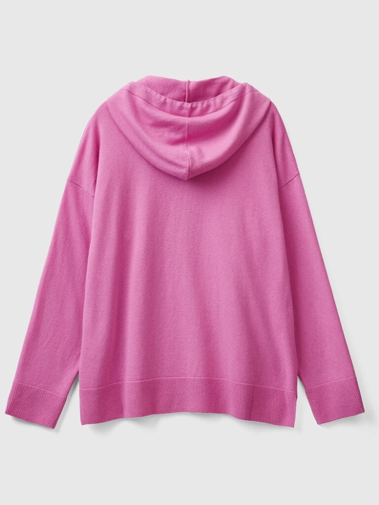 Benetton Cashmere Blend Hood Crew Neck Sweaters Dames Roze | BE119881