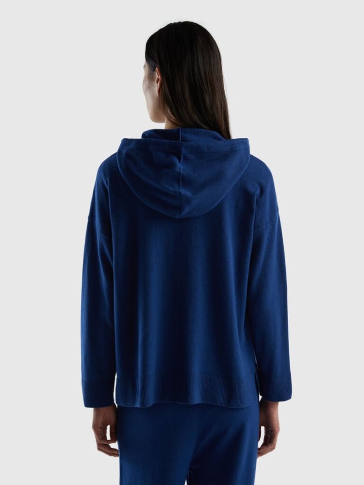 Benetton Cashmere Blend Hood Crew Neck Sweaters Dames Donkerblauw | BE272296