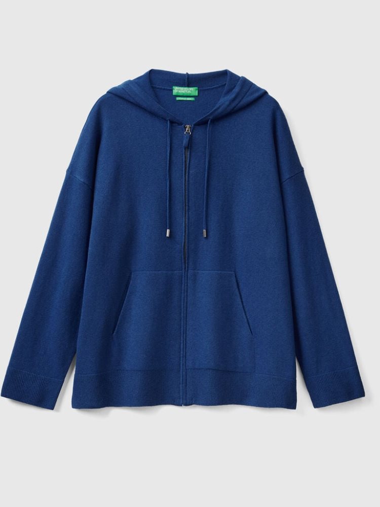 Benetton Cashmere Blend Hood Crew Neck Sweaters Dames Donkerblauw | BE272296