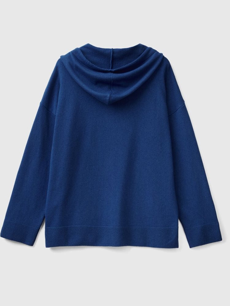 Benetton Cashmere Blend Hood Crew Neck Sweaters Dames Donkerblauw | BE272296