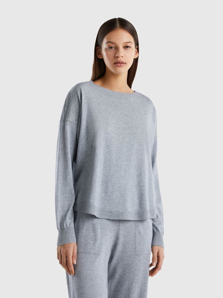 Benetton Cashmere Blend Truien Dames Lichtgrijs | BE890020