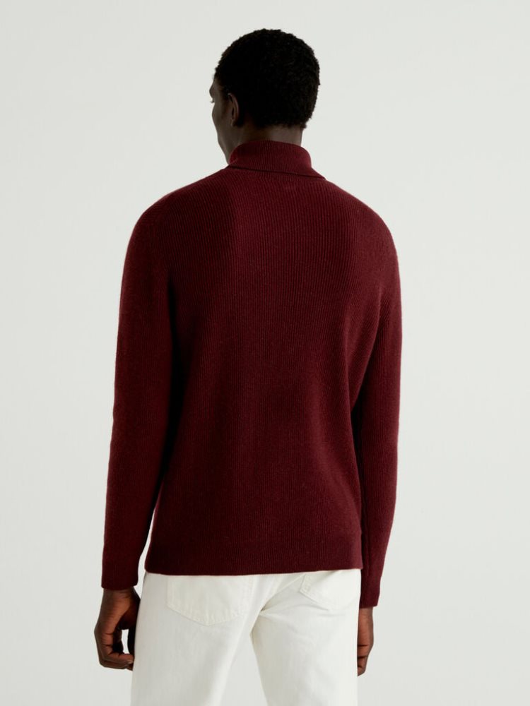 Benetton Cashmere Blend Turtleneck High Neck Sweaters Heren Bordeaux | BE071585