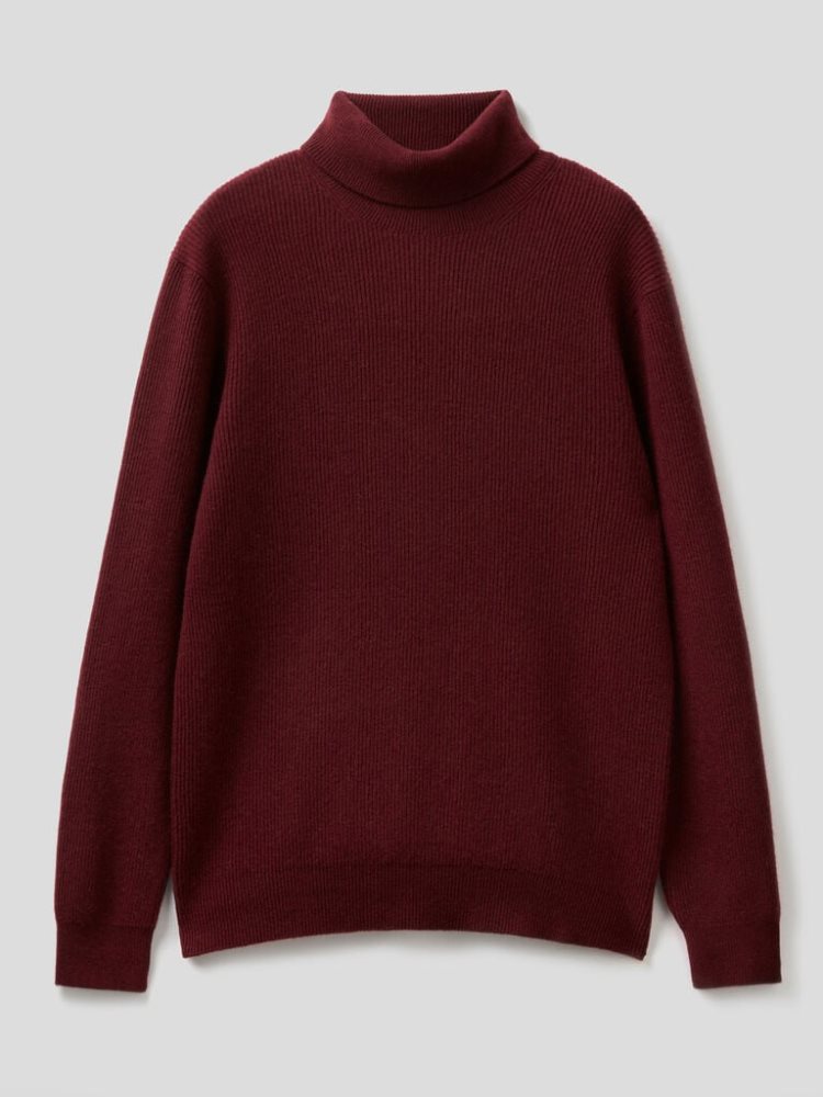 Benetton Cashmere Blend Turtleneck High Neck Sweaters Heren Bordeaux | BE071585