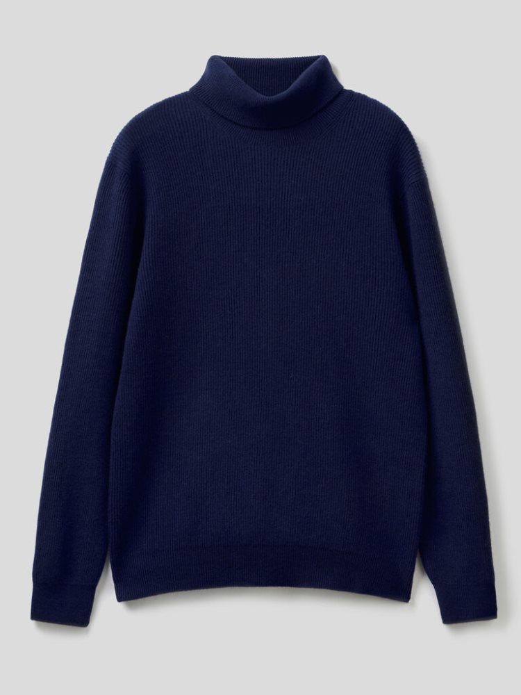 Benetton Cashmere Blend Turtleneck High Neck Sweaters Heren Donkerblauw | BE121527