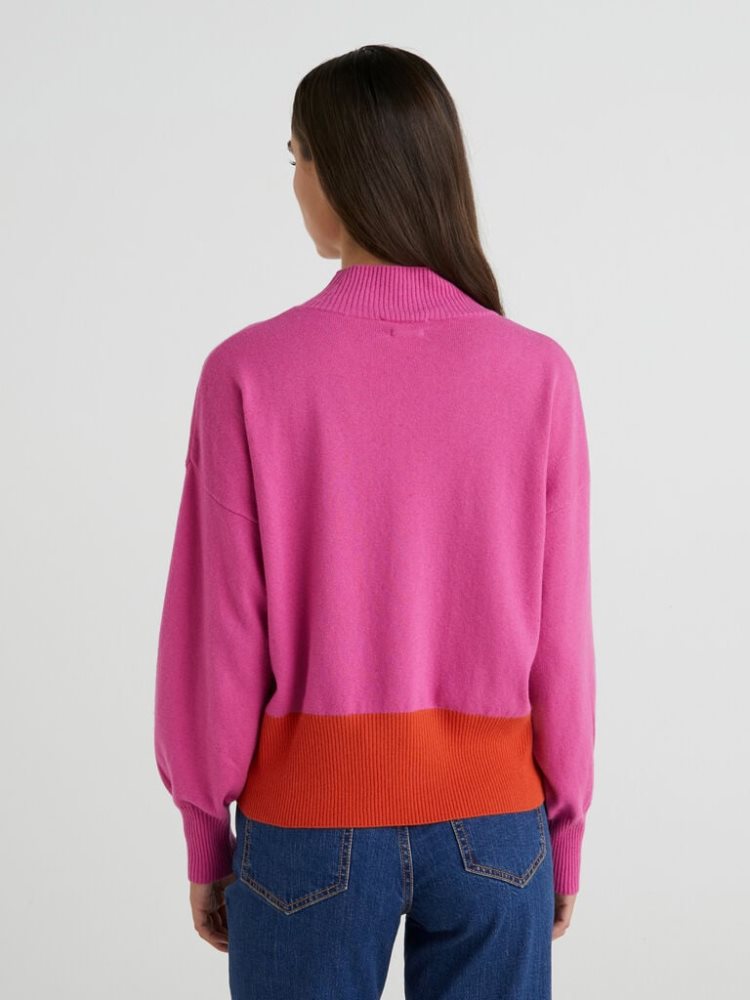 Benetton Cashmere Blend Turtleneck High Neck Sweaters Dames Roze | BE394443