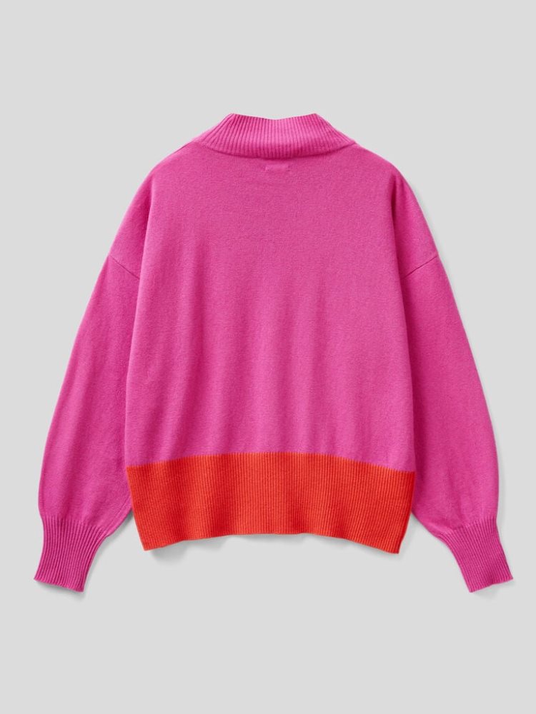 Benetton Cashmere Blend Turtleneck High Neck Sweaters Dames Roze | BE394443