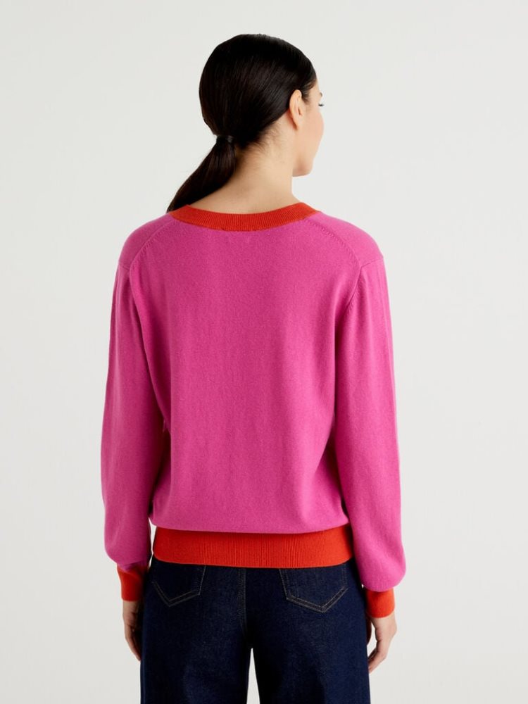 Benetton Cashmere Blend V-neck Truien Dames Roze | BE135247