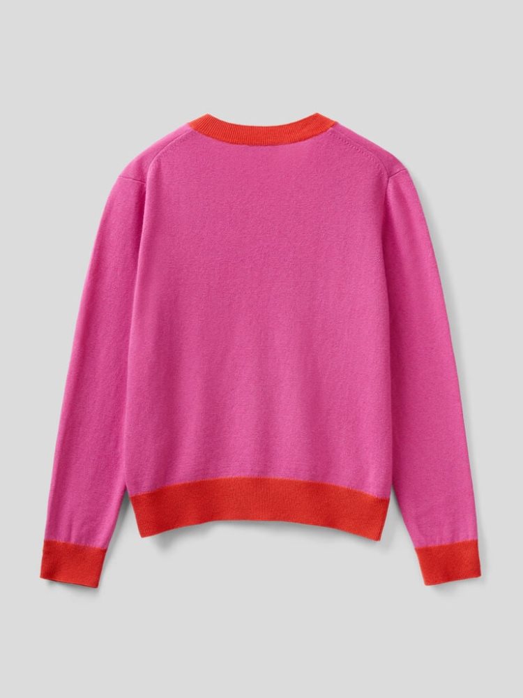 Benetton Cashmere Blend V-neck Truien Dames Roze | BE135247