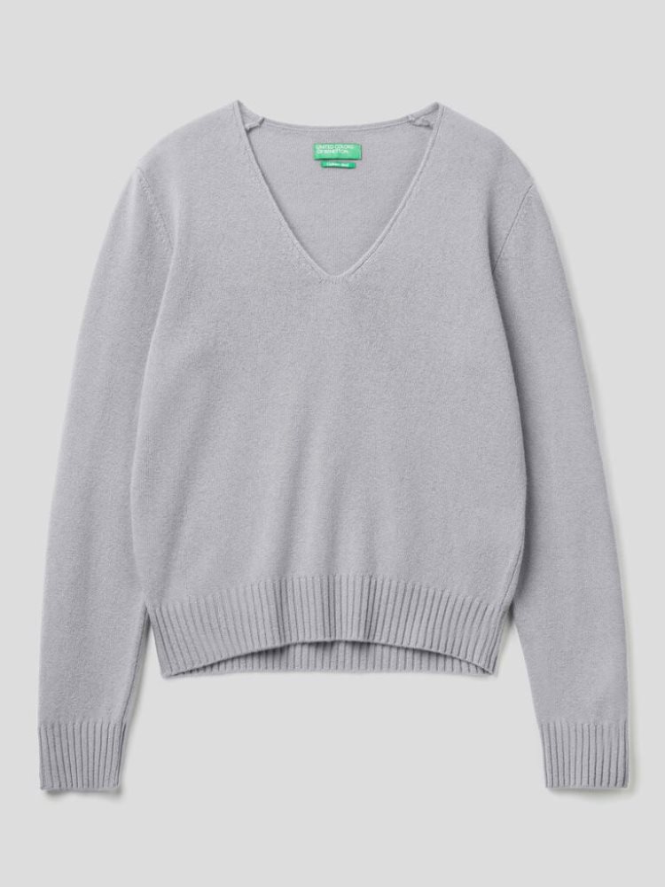 Benetton Cashmere Blend V-neck Truien Dames Lichtgrijs | BE739808