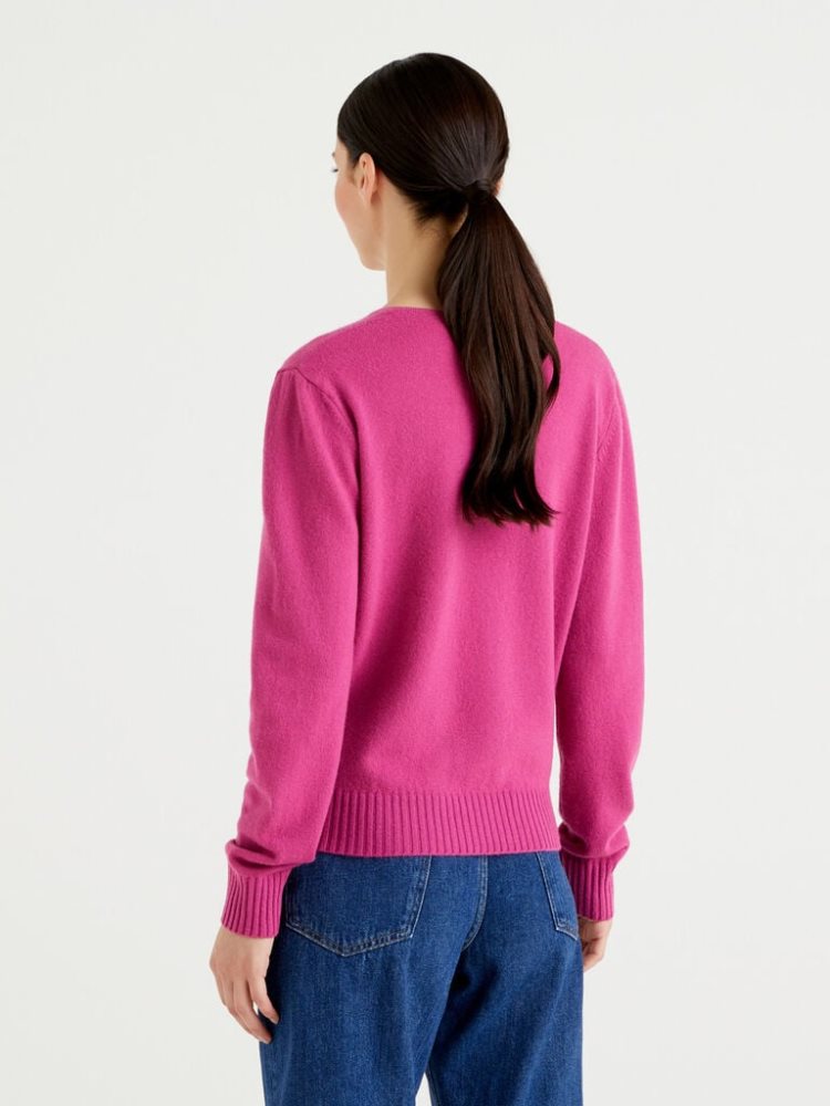 Benetton Cashmere Blend V-neck Truien Dames Cyclamen | BE831279