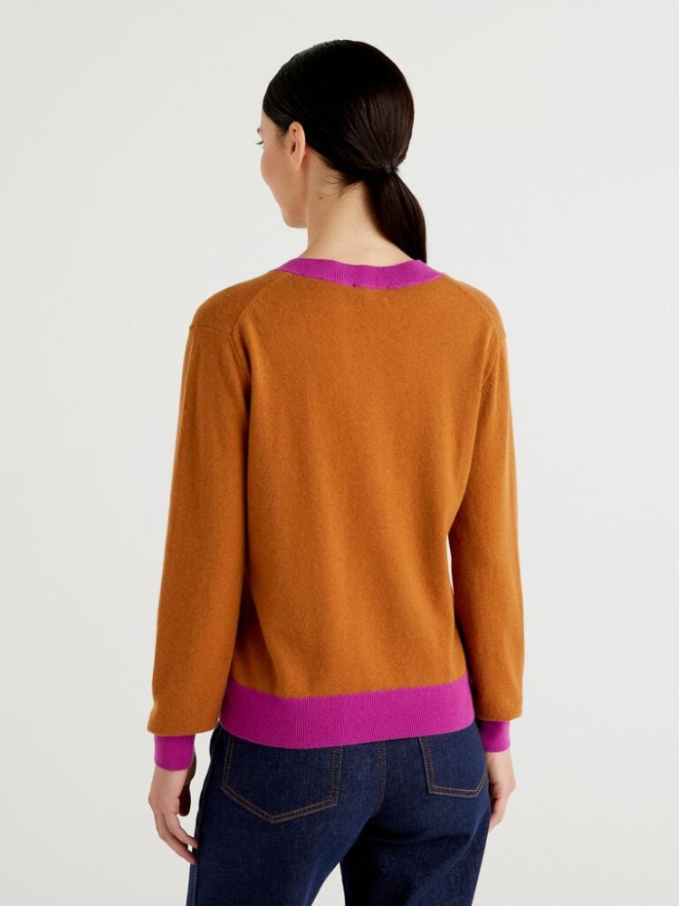 Benetton Cashmere Blend V-neck Truien Dames Oranje | BE849247