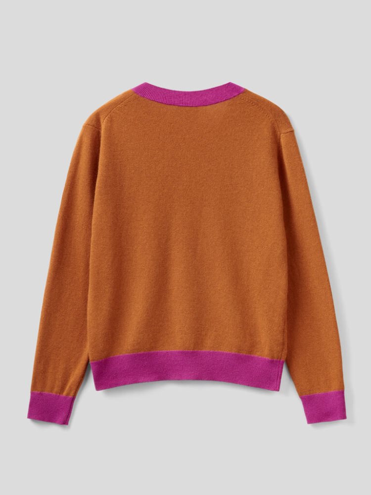 Benetton Cashmere Blend V-neck Truien Dames Oranje | BE849247