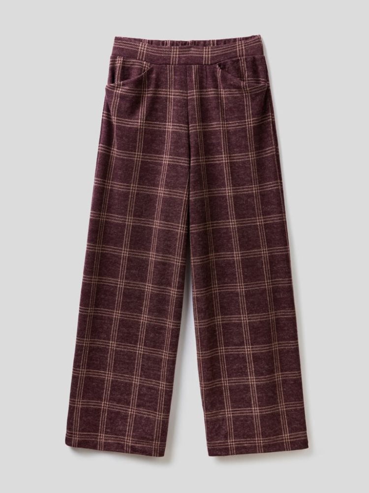 Benetton Check Broek Dames Plum | BE318578