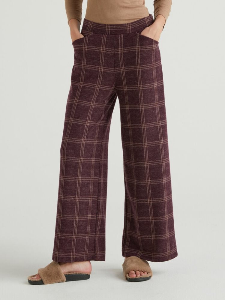 Benetton Check Broek Dames Plum | BE318578