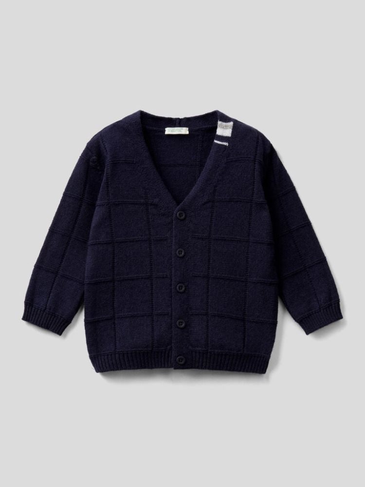 Benetton Check Cardigan Kinderen Donkerblauw | BE286916