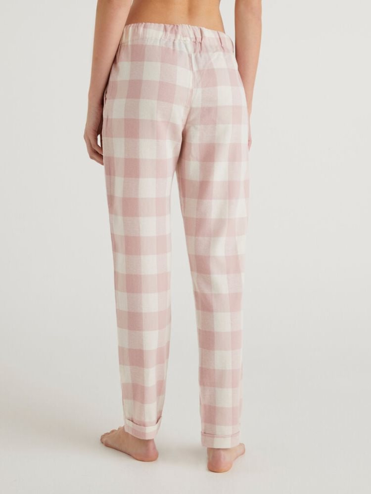 Benetton Check Flannel Broek Dames Roze | BE907459