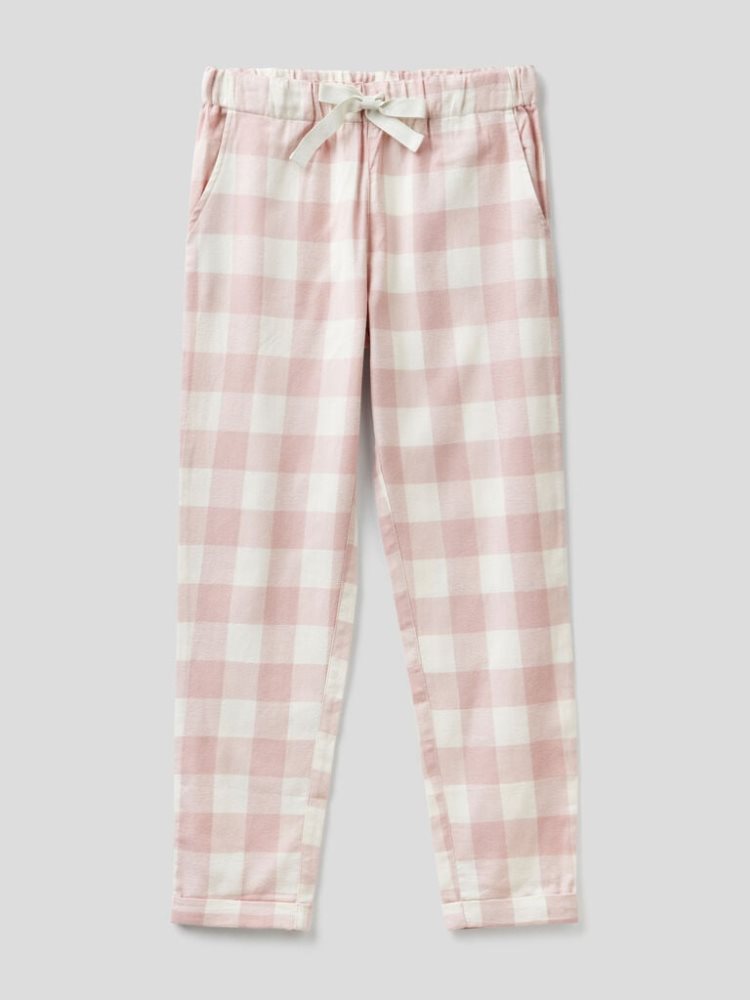 Benetton Check Flannel Broek Dames Roze | BE907459