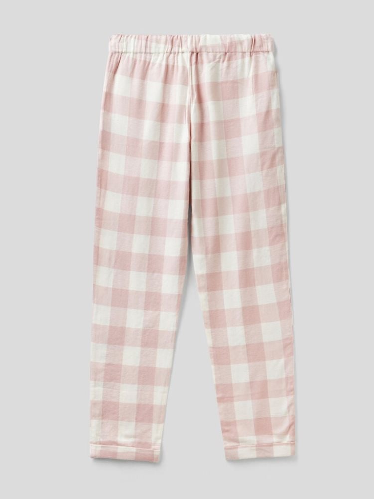 Benetton Check Flannel Broek Dames Roze | BE907459