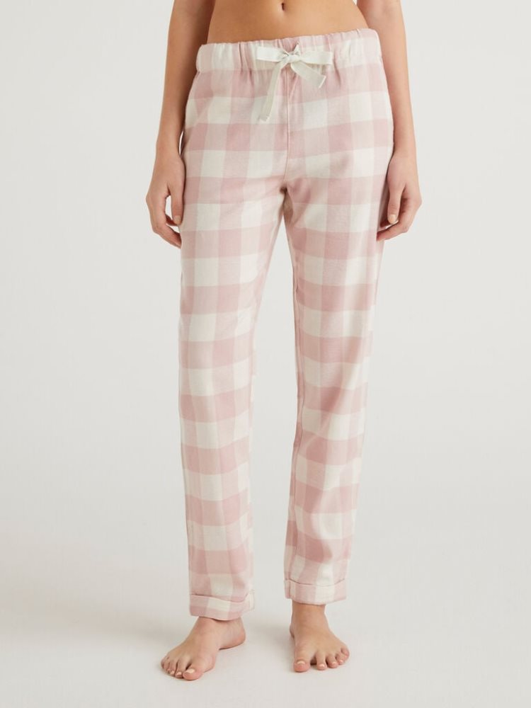 Benetton Check Flannel Broek Dames Roze | BE907459