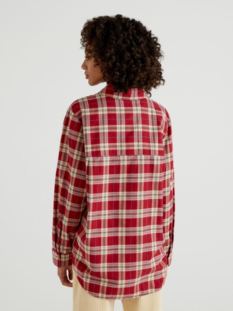 Benetton Check Flannel Overhemd Dames Bordeaux | BE037347