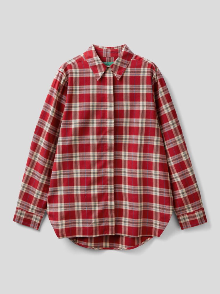 Benetton Check Flannel Overhemd Dames Bordeaux | BE037347