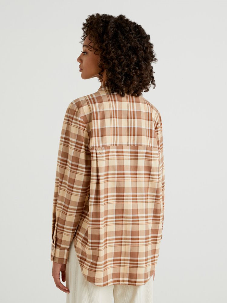 Benetton Check Flannel Overhemd Dames Bruin | BE303953