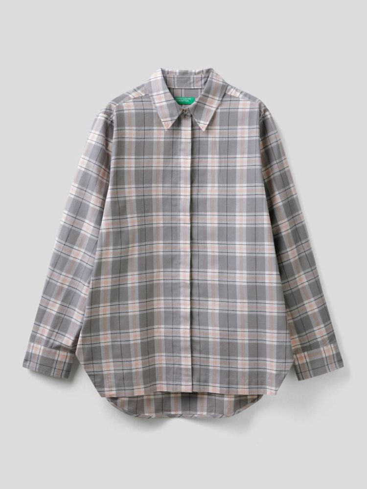 Benetton Check Flannel Overhemd Dames Grijs | BE508745