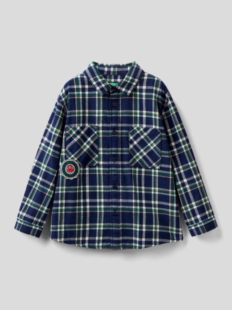 Benetton Check Flannel Overhemd Kinderen Donkerblauw | BE727728