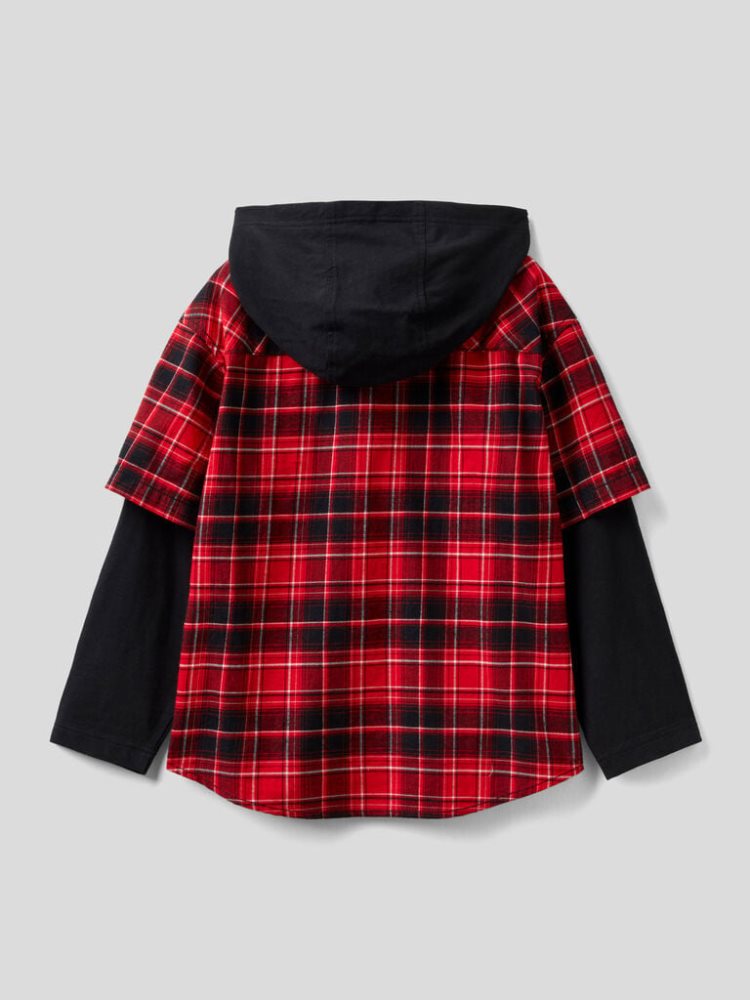 Benetton Check Hood Overhemd Kinderen Rood | BE210101