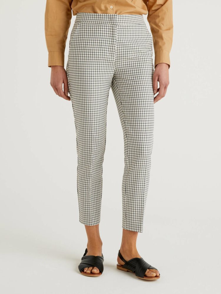 Benetton Check Pattern Broek Dames Beige | BE775299