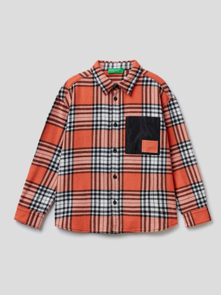 Benetton Check Warm Flannel Overhemd Kinderen Oranje | BE439043