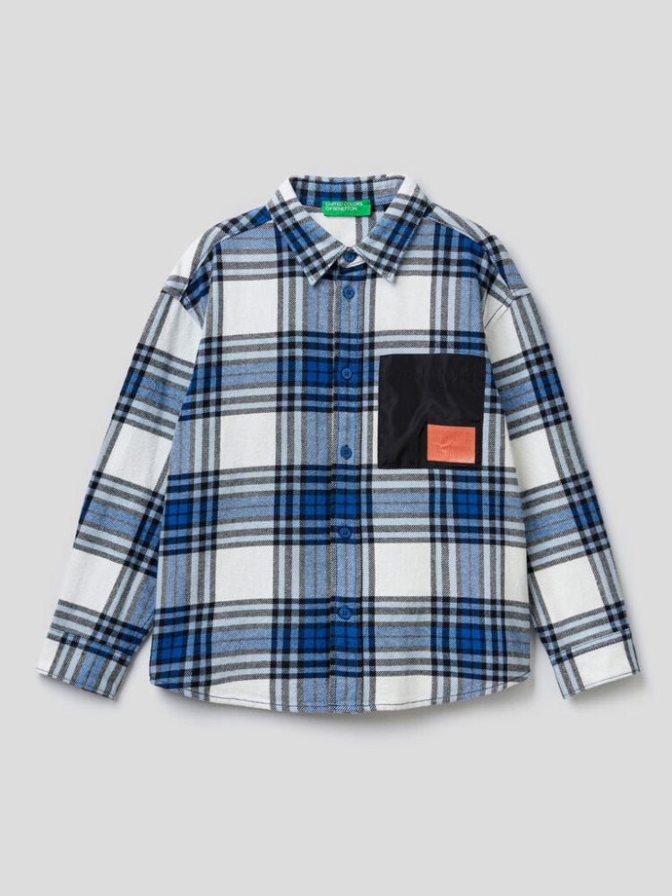 Benetton Check Warm Flannel Overhemd Kinderen Blauw | BE576166