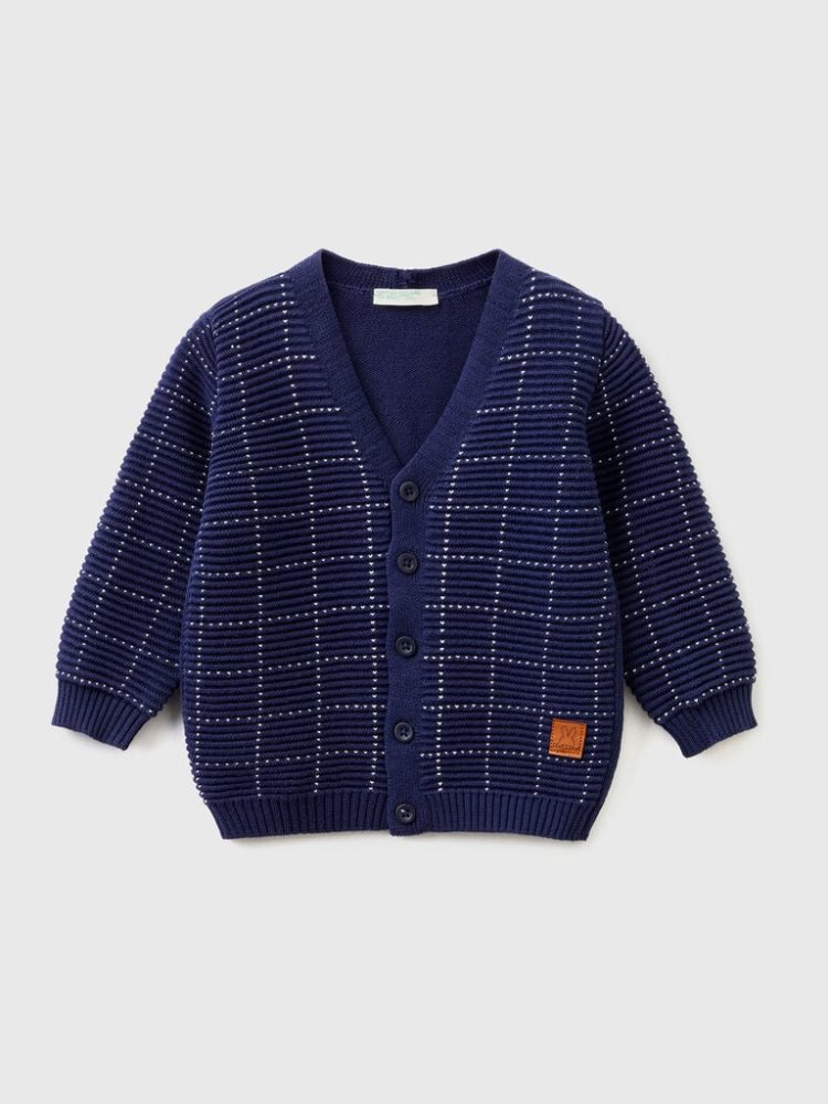 Benetton Checked Inlay Cardigan Kinderen Donkerblauw | BE548635