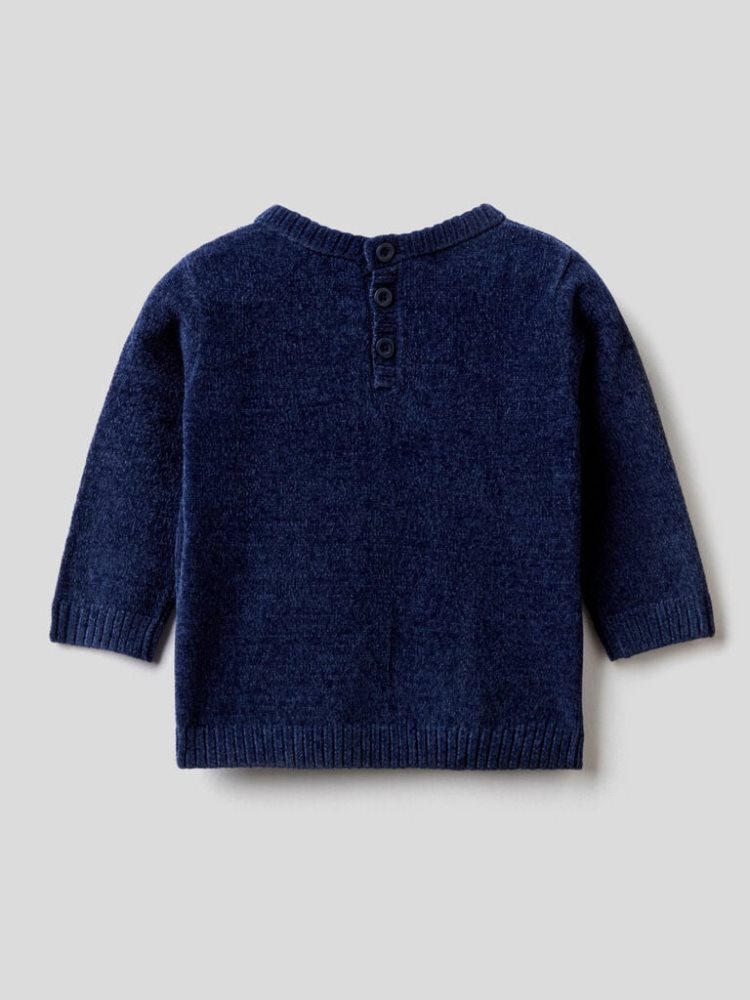 Benetton Chenille Inlay Truien Kinderen Donkerblauw | BE450882