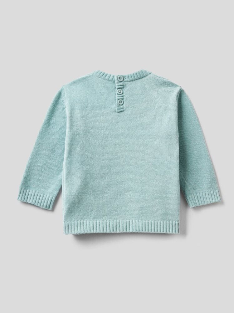 Benetton Chenille Inlay Truien Kinderen Aqua | BE492449