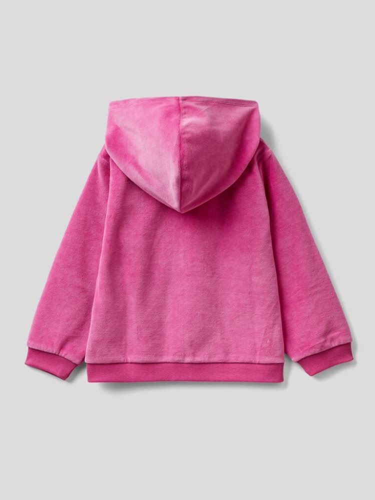 Benetton Chenille Zip Hood Hoodie Kinderen Cyclamen | BE860973