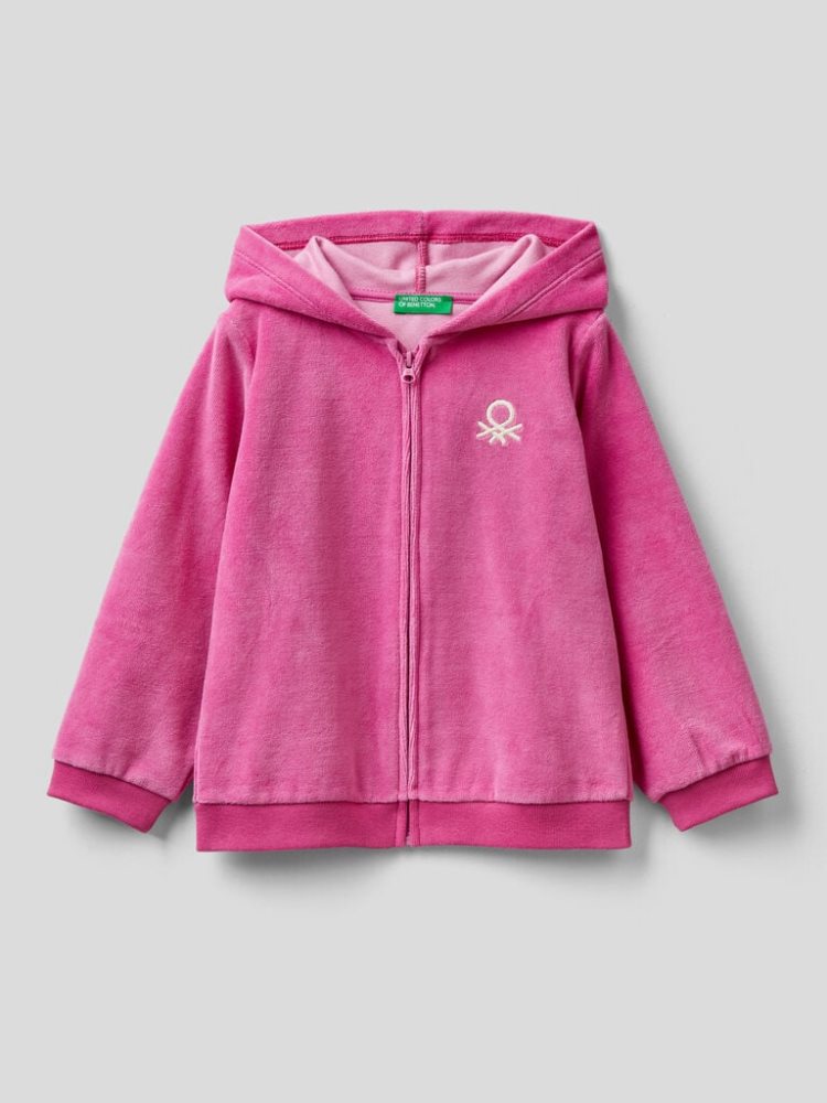 Benetton Chenille Zip Hood Hoodie Kinderen Cyclamen | BE860973