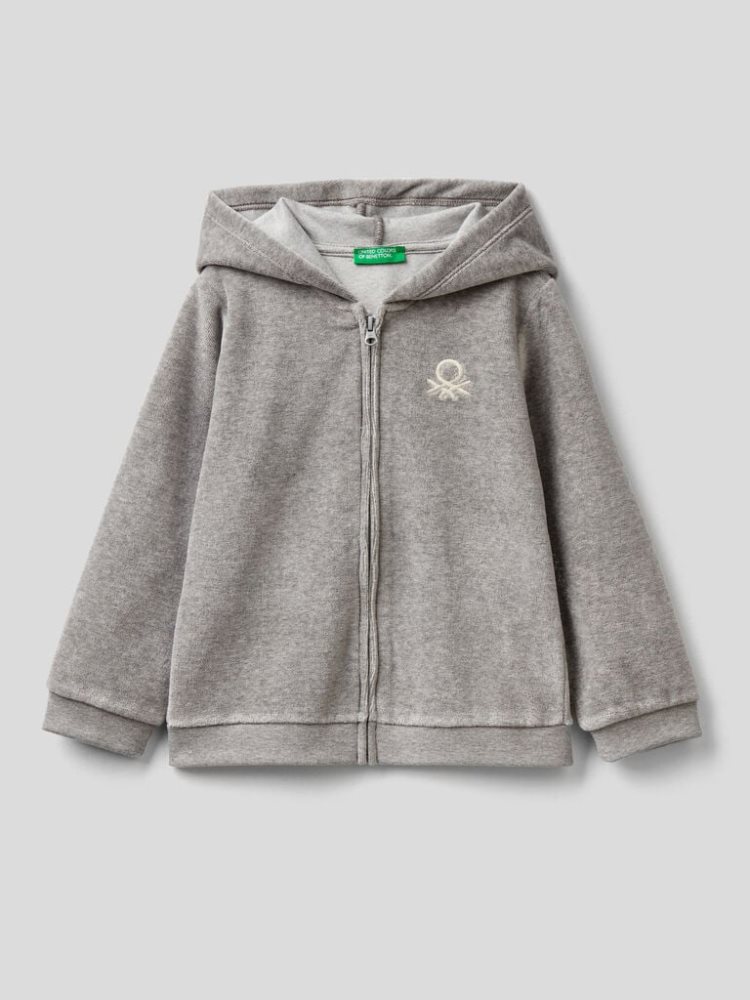 Benetton Chenille Zip Hood Hoodie Kinderen Grijs | BE884759