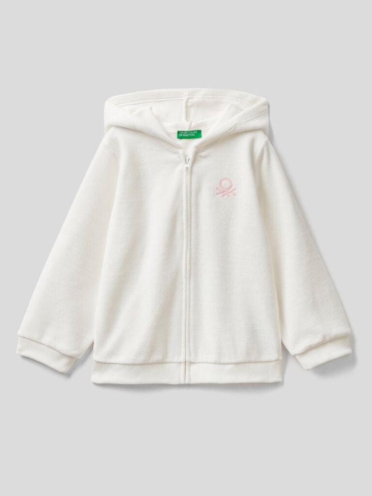 Benetton Chenille Zip Hood Hoodie Kinderen Wit | BE908413