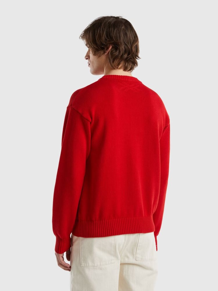 Benetton Cherry Inlay Crew Neck Sweaters Heren Rood | BE267584