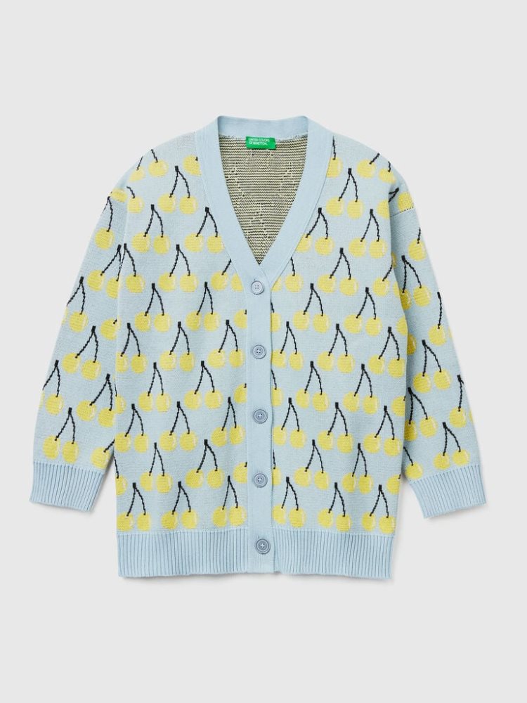 Benetton Cherry Pattern Cardigan Kinderen Lichtblauw | BE966602