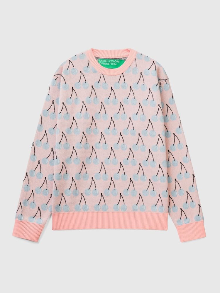 Benetton Cherry Pattern Crew Neck Sweaters Heren Roze | BE214473