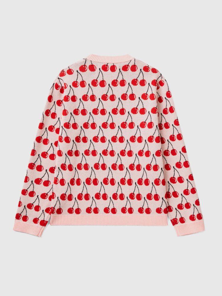 Benetton Cherry Pattern Crew Neck Sweaters Dames Roze | BE567703