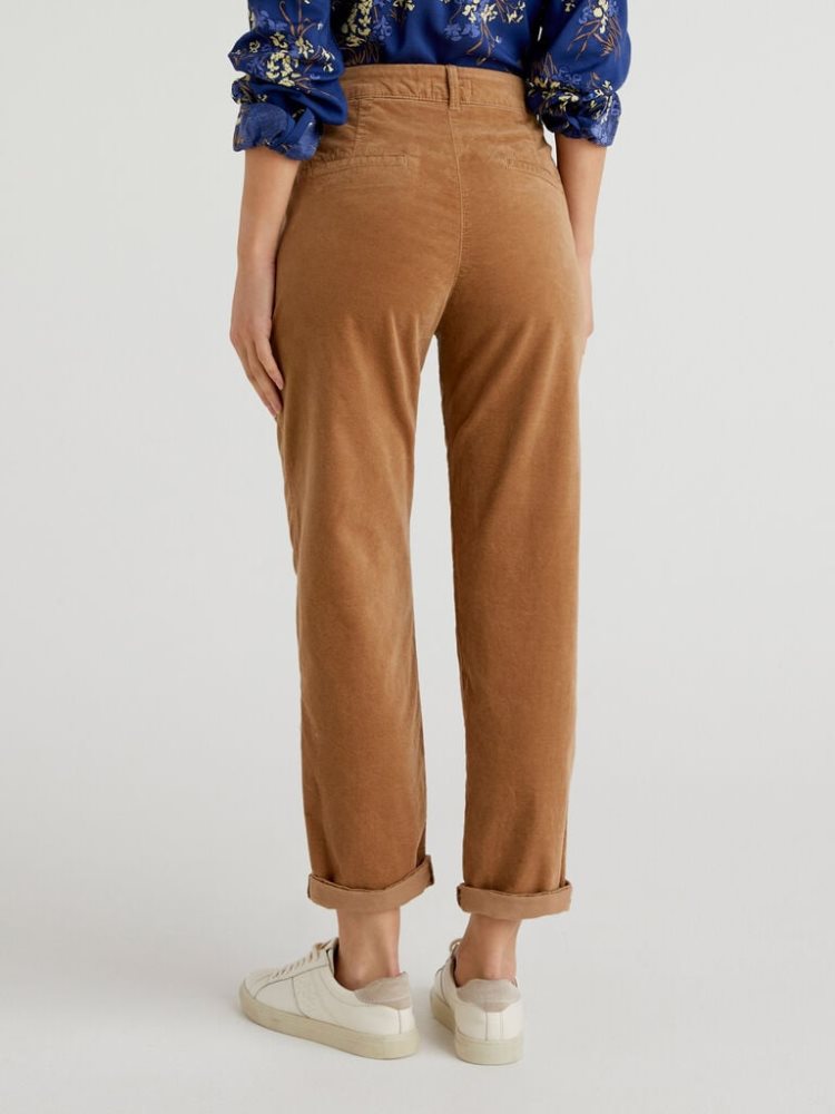 Benetton Chino Velvet Chinos Dames Camel | BE453427