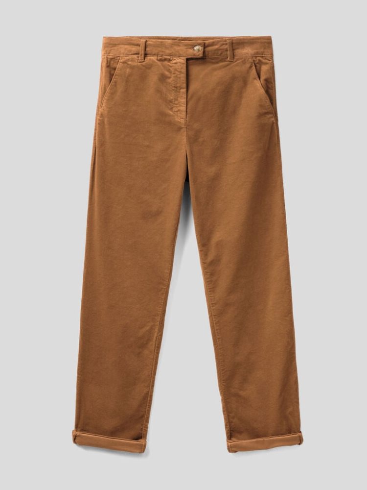 Benetton Chino Velvet Chinos Dames Camel | BE453427