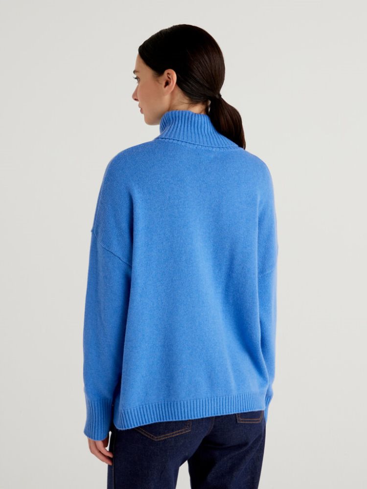 Benetton Christmas Cashmere Blend Turtleneck High Neck Sweaters Dames Blauw | BE661735