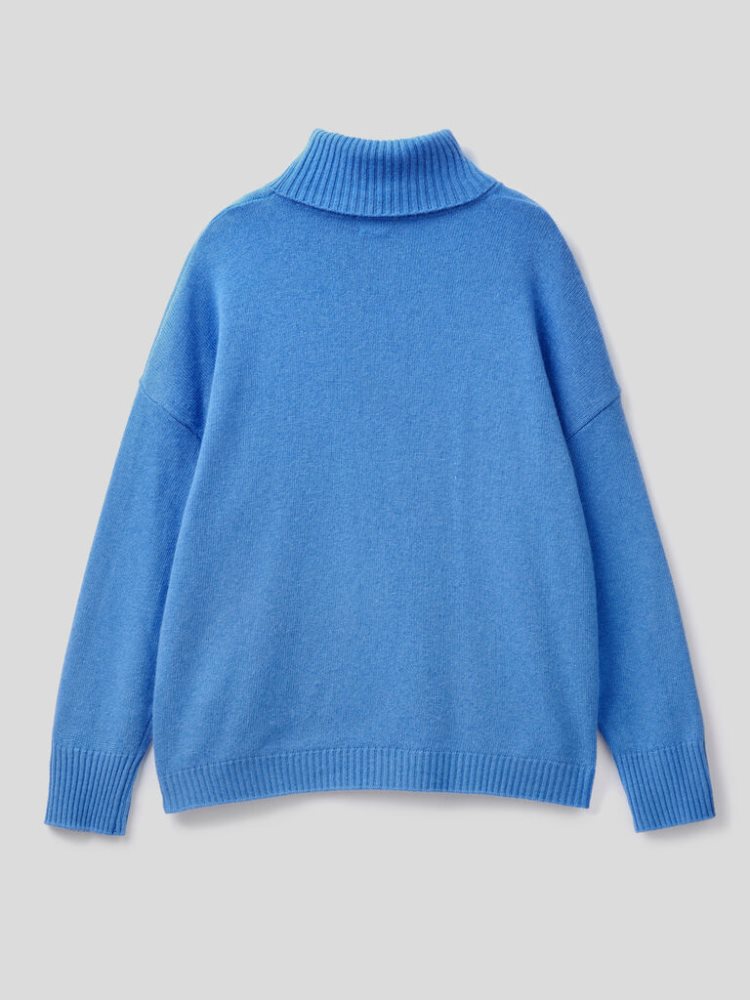 Benetton Christmas Cashmere Blend Turtleneck High Neck Sweaters Dames Blauw | BE661735