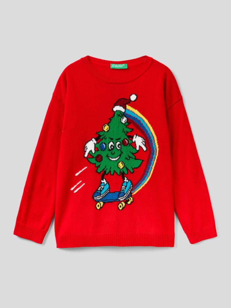 Benetton Christmas Inlay Truien Kinderen Rood | BE203100